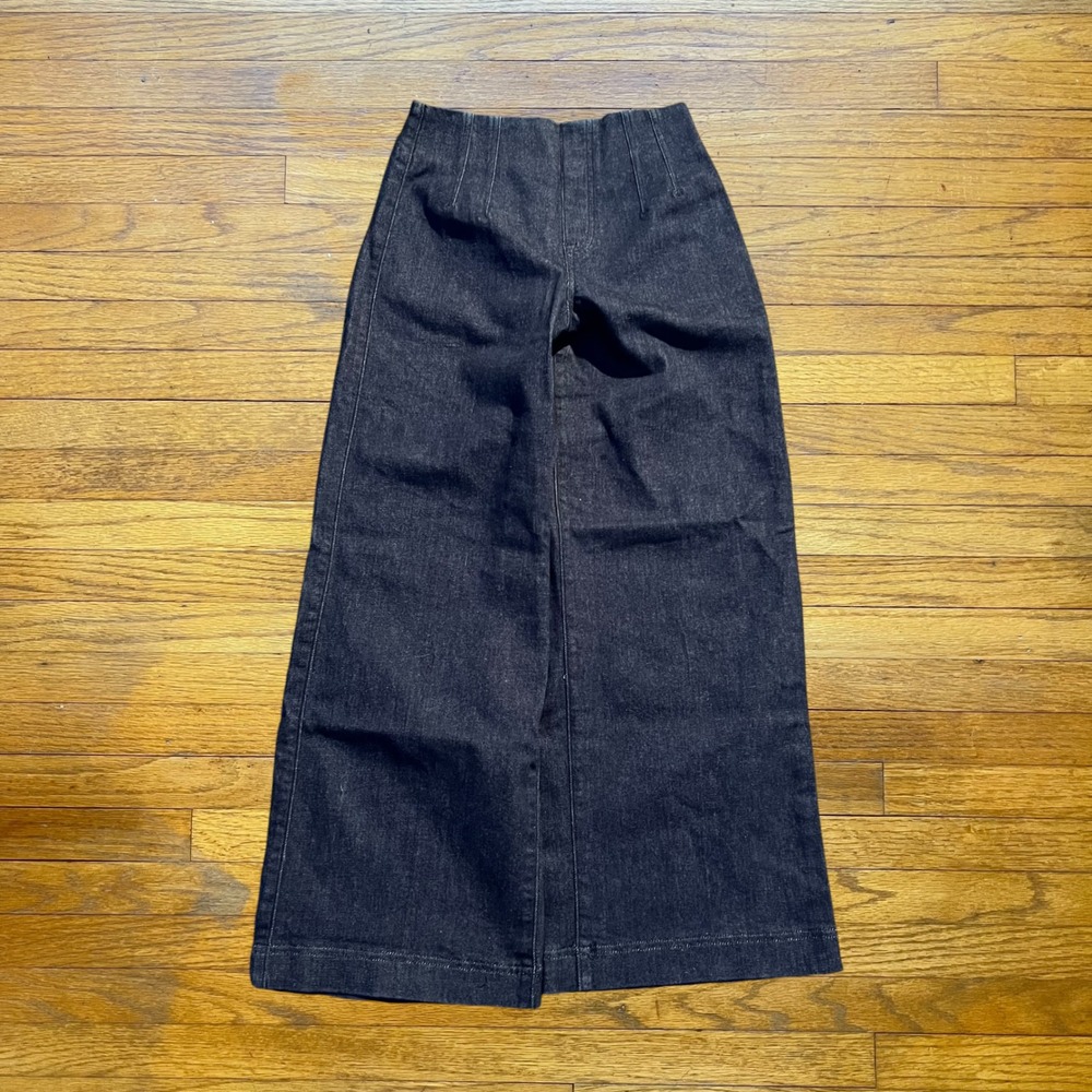 Dark Wash Wide Leg Denim Pants High Waisted Pull On Trousers Indigo